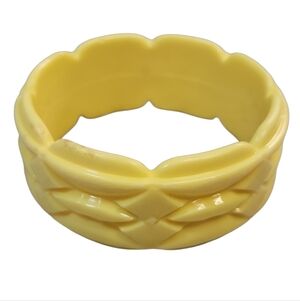 Carved Resin Bangle Bracelet Butter Yellow